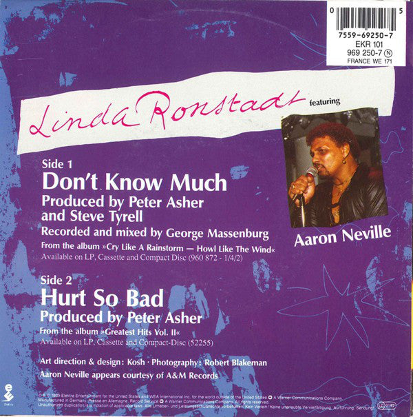 Linda Ronstadt Featuring Aaron Neville : Don't Know Much (7", Single, Sma)