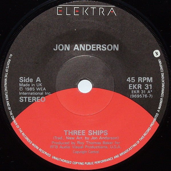 Jon Anderson : Easier Said Than Done / Three Ships (7", Single)