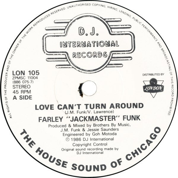 Farley "Jackmaster" Funk & Jesse Saunders : Love Can't Turn Around (7", Single, Pap)