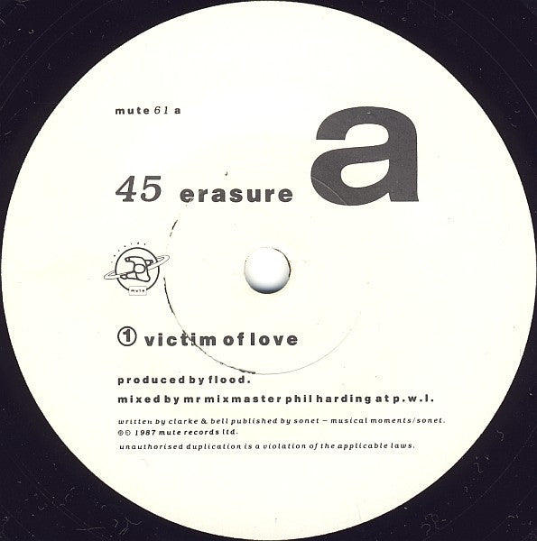 Erasure : Victim Of Love (Remix) (7", Single, Lyn)