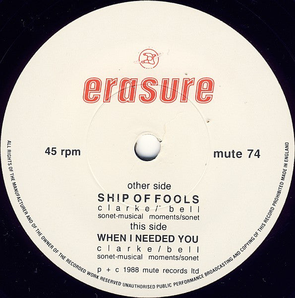 Erasure : Ship Of Fools (7", Single)