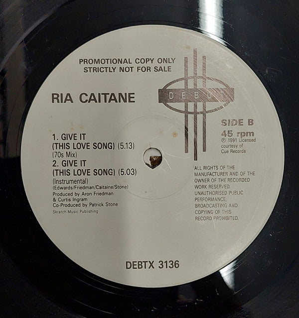 Ria Caitane : Give It (This Love Song) (12", Promo)