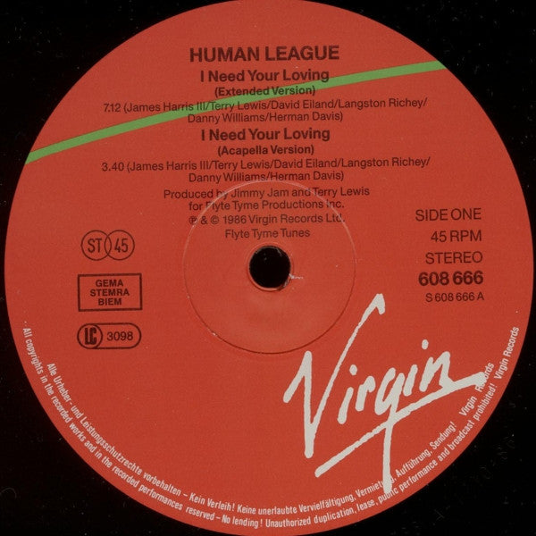 The Human League : I Need Your Loving (12")