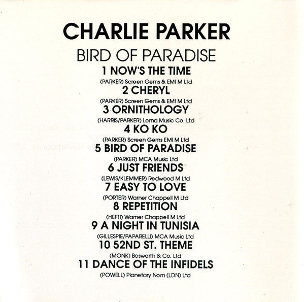 Charlie Parker : Bird Of Paradise (CD, Comp)