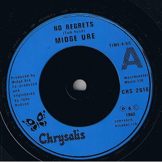 Midge Ure : No Regrets (7", Single, Blu)