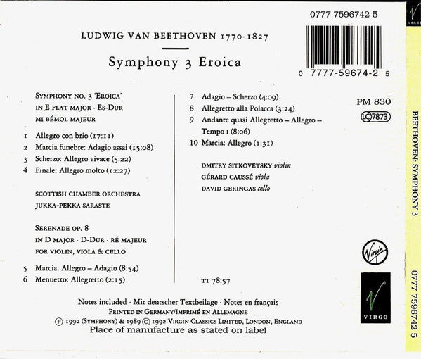 Scottish Chamber Orchestra, Jukka-Pekka Saraste - Ludwig van Beethoven : Symphony 3 Eroica (CD, Album)