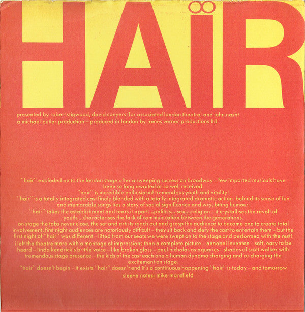 Various : Hair (LP, Album, Gat)