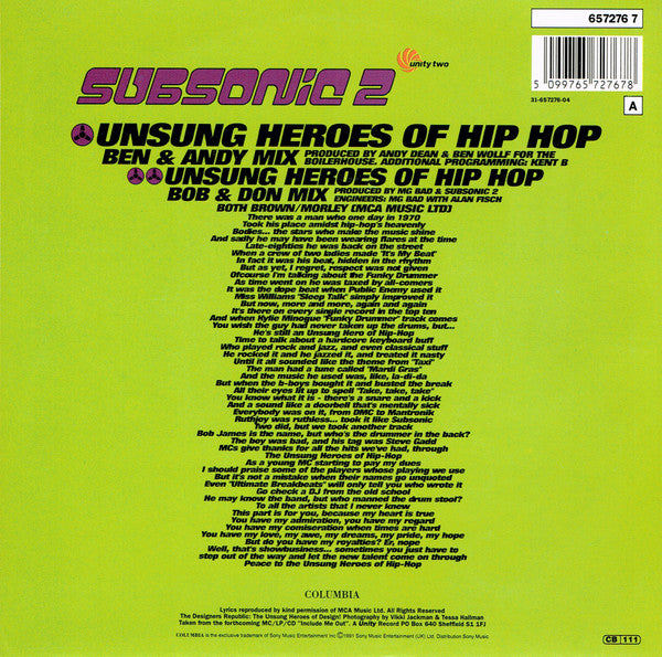 Subsonic 2 : Unsung Heroes Of Hip Hop (7", Single)