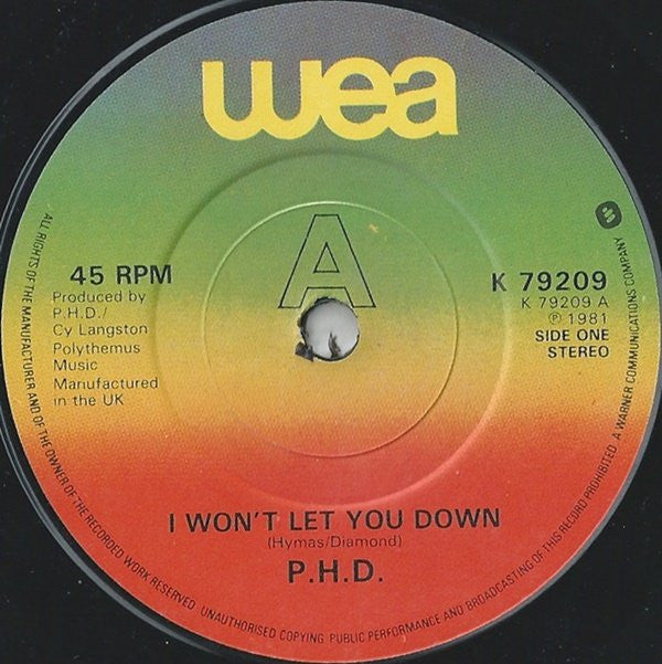 Ph.D. : I Won't Let You Down (7", Single, RE, Red)