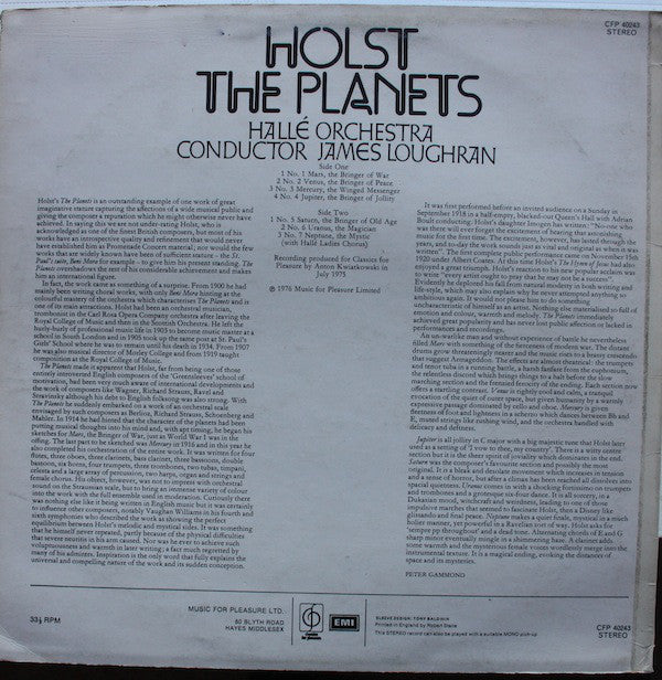Gustav Holst - Hallé Orchestra, James Loughran : The Planets (LP)