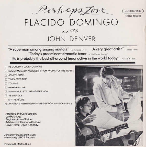 Placido Domingo With John Denver : Perhaps Love (CD, Album, RE)