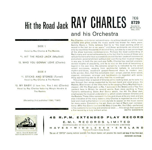 Ray Charles : Hit The Road Jack (7", EP, Mono, RP)
