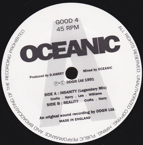 Oceanic : Insanity (Legendary Mix) / Reality (7", Single, Non)