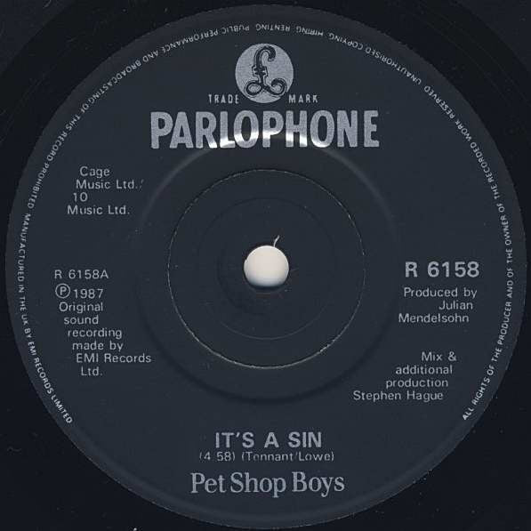 Pet Shop Boys : It's A Sin (7", Single, Bla)