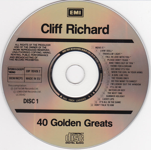 Cliff Richard : 40 Golden Greats (2xCD, Comp)