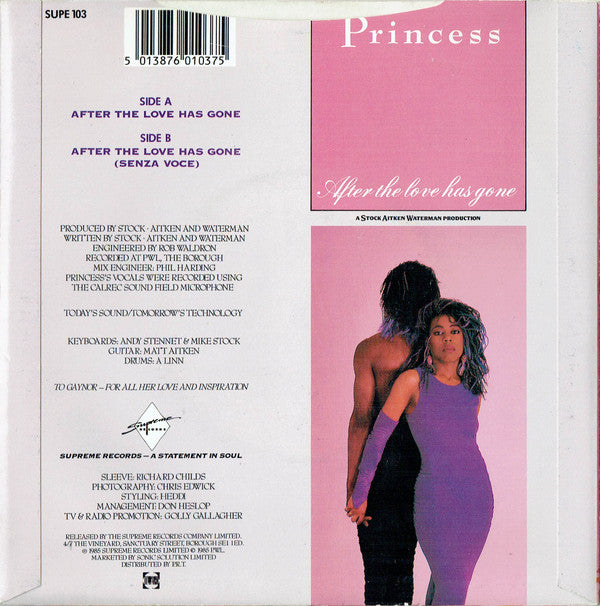 Princess : After The Love Has Gone (7", Single, Glo)