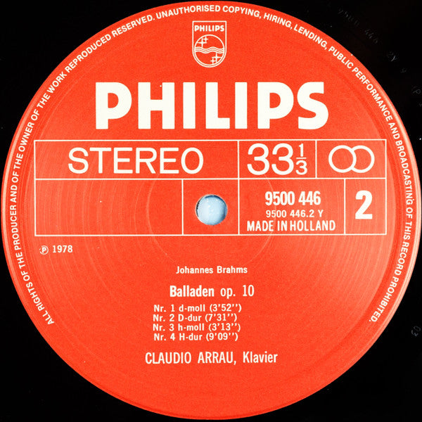 Johannes Brahms, Claudio Arrau : "Handel" Variations, Op.24 / Four Ballads, Op.10 (LP, Album)