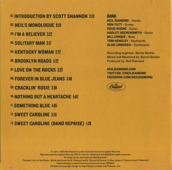 Neil Diamond : Live From Erasmus Hall High School Brooklyn, NY September 29, 2014 (CD, Album)