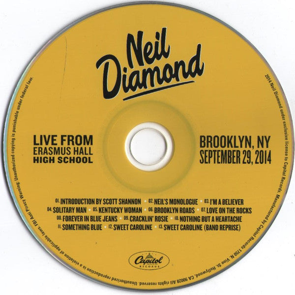 Neil Diamond : Live From Erasmus Hall High School Brooklyn, NY September 29, 2014 (CD, Album)