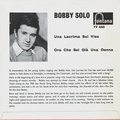 Bobby Solo : Una Lacrima Sul Viso (7", Single, Mono)
