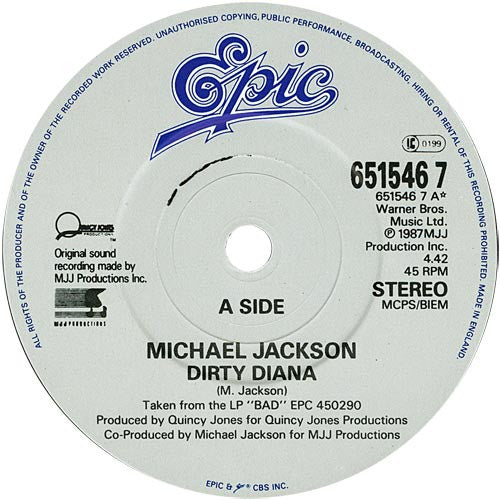 Michael Jackson : Dirty Diana (7", Single, Pap)