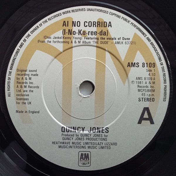 Quincy Jones : Ai No Corrida (I-No-Ko-ree-da) (7", Single)