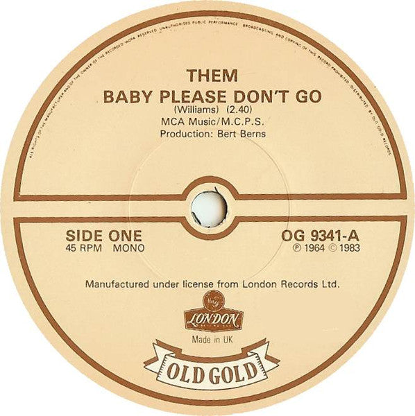 Them (3) : Baby Please Don't Go (7", Single, Mono)