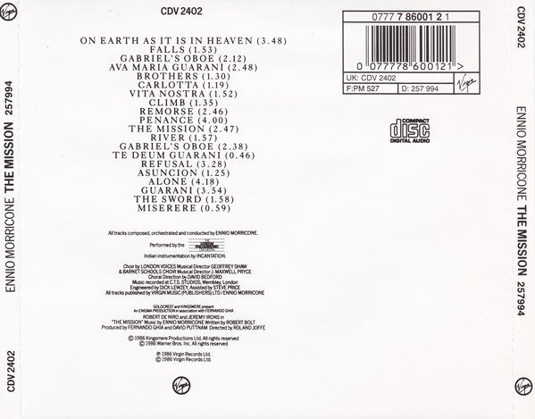 Ennio Morricone : The Mission (Original Soundtrack From The Film) (CD, Album, RE)