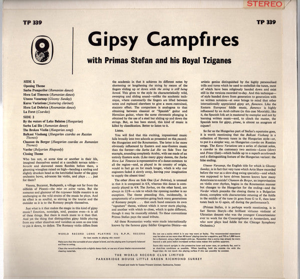 Stefan Primas & His Royal Tziganes : Gipsy Camp Fires (LP, Album, Club, RE)