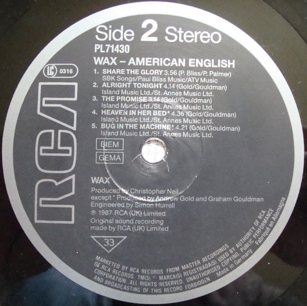 Wax (6) : American English (LP, Album)