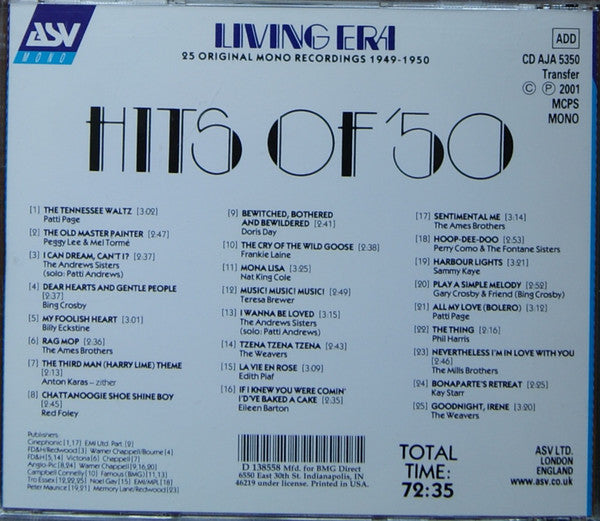 Various : Hits Of '50 (CD, Comp, Mono, Club)