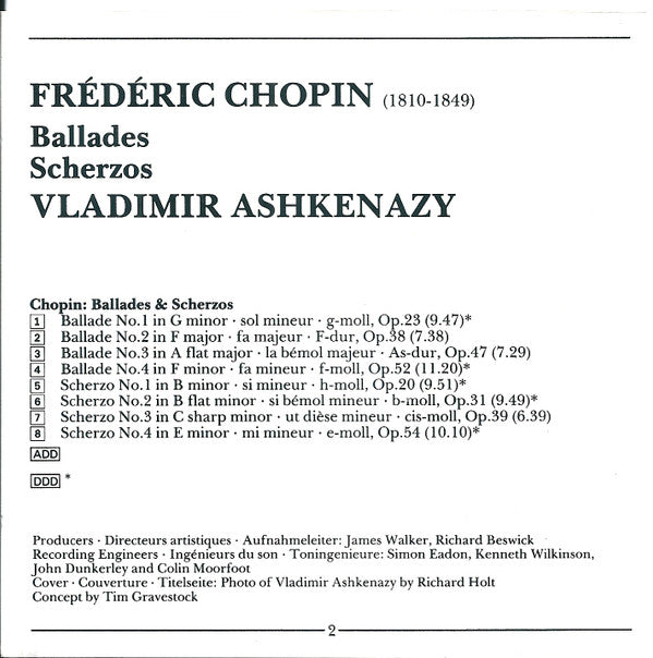 Frédéric Chopin, Vladimir Ashkenazy : Ballades • Scherzos (CD, Comp)