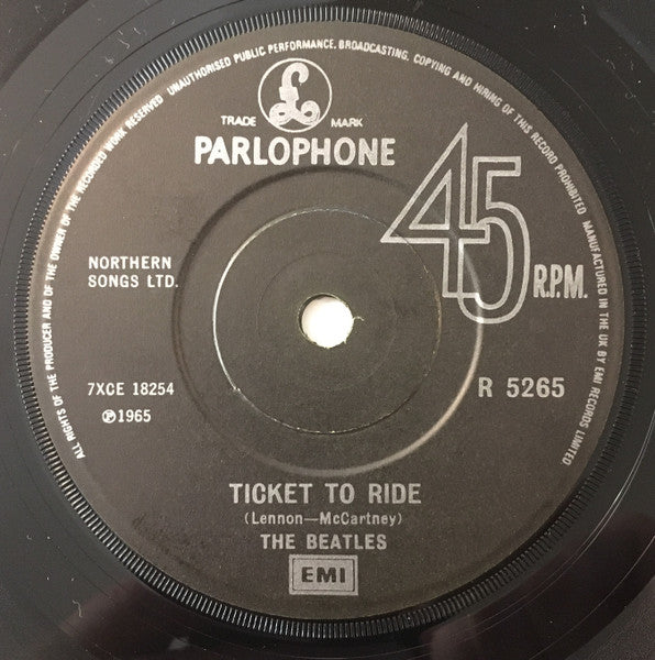 The Beatles : Ticket To Ride (7", Single, Sol)