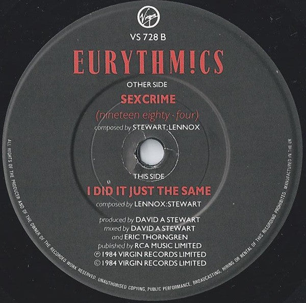 Eurythmics : Sexcrime (Nineteen Eighty • Four) (7", Single)