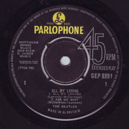 The Beatles : All My Loving (7", EP, Mono, RP)