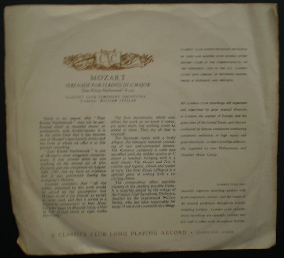 Wolfgang Amadeus Mozart ,Mozart Classics Club Symphony Orchestra ,Conducted By William Stellar : Serenade For Strings In G Major. K.525. (7", EP, Bla)