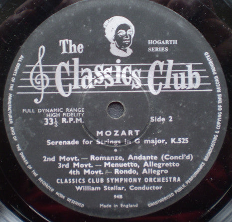 Wolfgang Amadeus Mozart ,Mozart Classics Club Symphony Orchestra ,Conducted By William Stellar : Serenade For Strings In G Major. K.525. (7", EP, Bla)