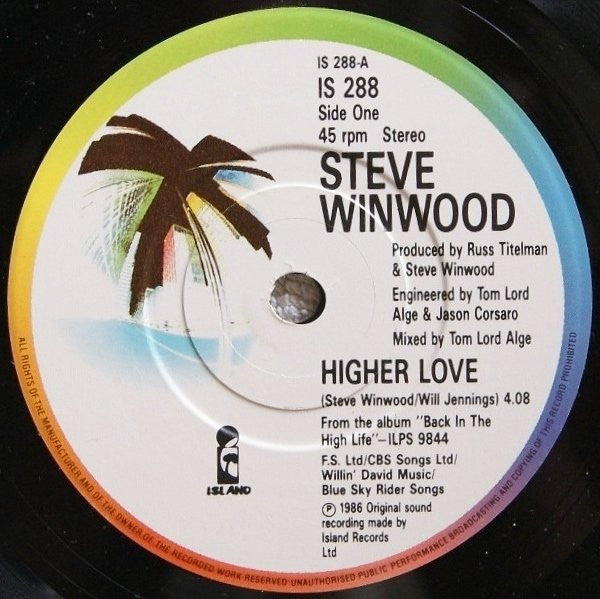 Steve Winwood : Higher Love (7", Single)