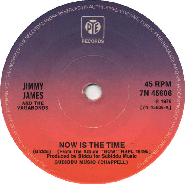 Jimmy James & The Vagabonds : Now Is The Time (7", Single, Sol)