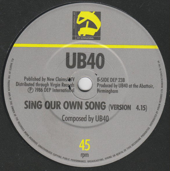 UB40 : Sing Our Own Song (7", Single)