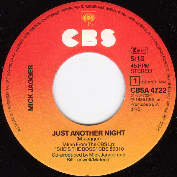 Mick Jagger : Just Another Night (7", Single)