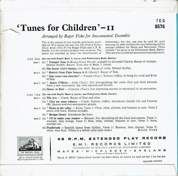 Roger Fiske : Tunes For Children - 2 (7", EP, Mono)