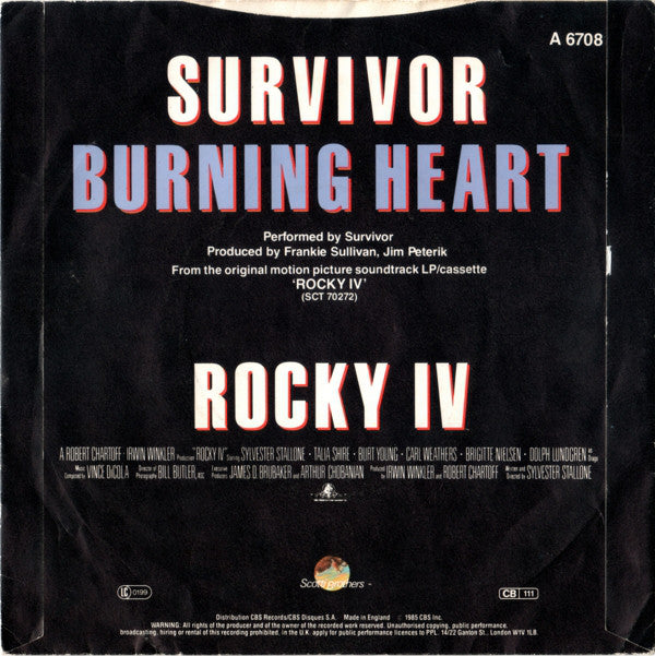 Survivor : Burning Heart (7", Single)