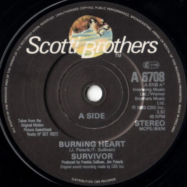 Survivor : Burning Heart (7", Single)