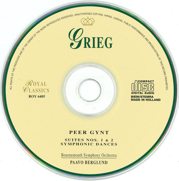 Edvard Grieg, Bournemouth Symphony Orchestra, Paavo Berglund : Peer Gynt Suites Nos. 1 & 2 / Symphonic Dances (CD)