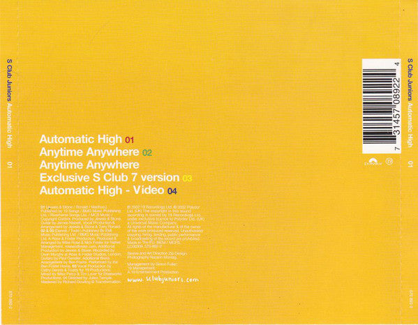 S Club Juniors : Automatic High (CD, Single, Enh, CD1)