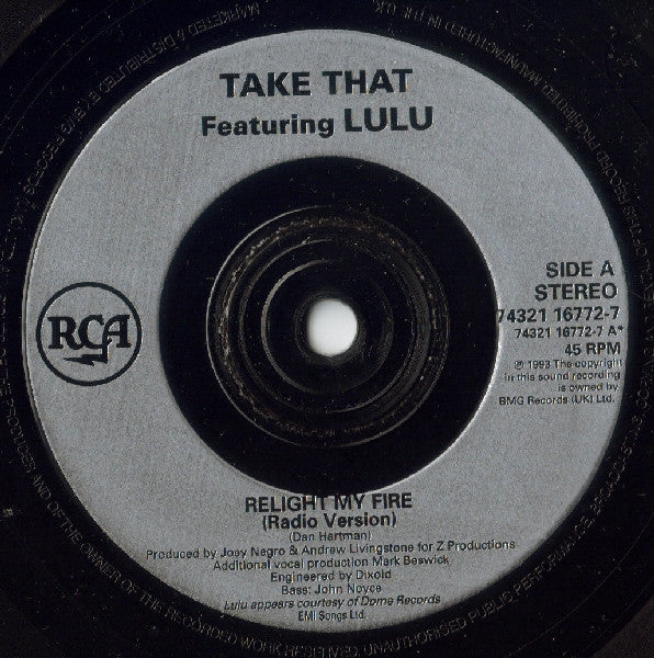 Take That Featuring Lulu : Relight My Fire (7", Single)