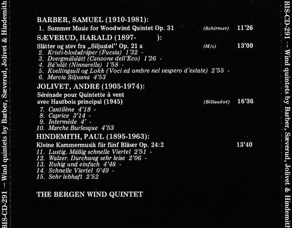 Samuel Barber, Harald Sæverud, André Jolivet, Paul Hindemith - Bergen Treblåsekvintett : Wind Quintets By Barber, Sæverud, Jolivet & Hindemith (CD, Album)