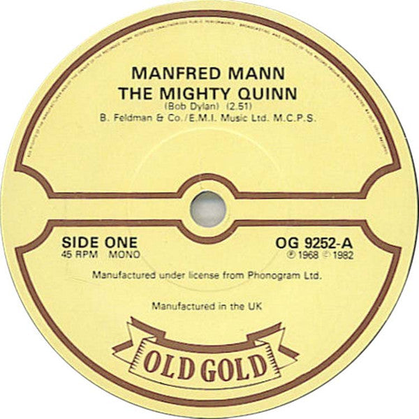 Manfred Mann : The Mighty Quinn (7", Single, Mono, Sol)