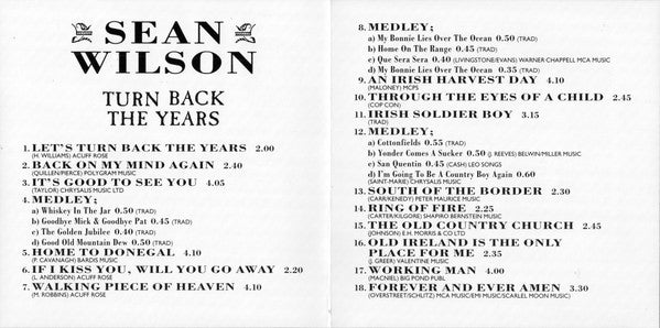 Sean Wilson : Turn Back The Years (CD, Album)